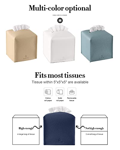 Tissue Box Cover, Jeethemy Square PU Leather Tissue Box Holder, Modern Tissue Case Facial Paper Organizer Dispenser，5X5X5'',Single Navy Blue - color: Single Navy Blue