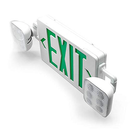 LED Exit Signs with Emergency Lights | Green Letters | Rechargeable Battery Backup | UL-94V-0 Flame Rating | Wall/Ceiling Mount | Energy‑Efficient | for Offices, Stores and Warehouses