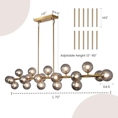 Modern Gold Chandelier Rectangle Pendant Light Sputnik Chandeliers Hanging Light Fixture 16-Light - color: Grey-70in