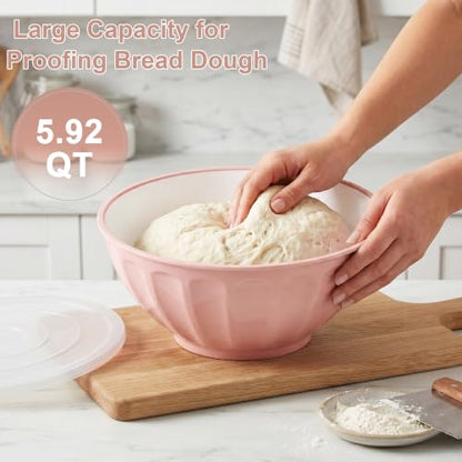 BoxedHome Mixing Bowls with Lids Set, 8 pieces Large 0.2” Thick Plastic Nesting Mixing Bowl, Microwave Safe,Size 5.92, 4.12,3.06,1.80 Quart, Pink - color: 8 PK Pink