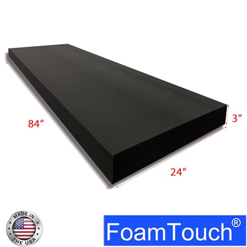 FoamTouch 3" Thick x 24" Wide x 84" Long Charcoal High Density Foam, Charcoal Foam Ideal for Couch Cushion, Bench Cushion, Seat Replacement, Wheelchair Seat Cushion and More - size: 3" x 24" x 84"