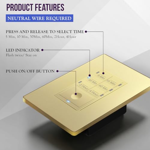 ENERLITES 4-Hour Neutral Countdown Timer Switch for Exhaust Fans, Gold - color: Gold, size: 4 Hour