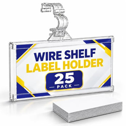 NuBliss Wire Shelf Label Holders, 1-1/4" x 3", Plastic, 25 Pack