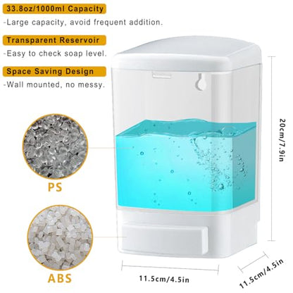 Manual Soap Dispenser Wall Mounted, 33.8oz, Bathroom Kitchen Commercial - color: White&transparent