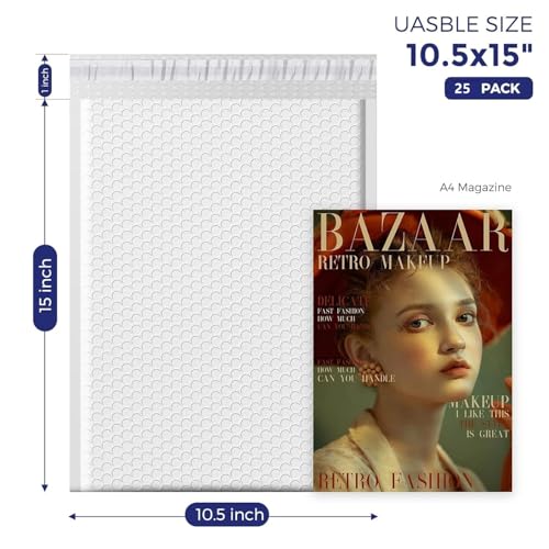 Fuxury White Bubble Mailers 10.5x16 Inch 25 Pack Self Seal Padded Envelopes - color: White, size: 10.5x16" 25PC