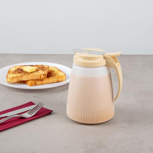 Restaurantware-Chef 101 48 Ounce All Purpose Syrup Dispenser, 1 Honey Dispenser - Beige Top, Stainless Steel Slide Cover, Plastic Pancake Syrup Bottle, Perfect For Diners, Restaurants, Home - color: Beige, size: 48 Ounces, style: 1 Count