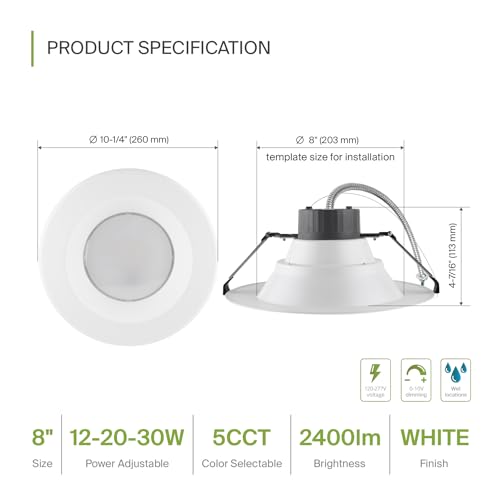 ASD 8 Inch Commercial Canless LED Downlight - color: White Round, size: 8 Inch