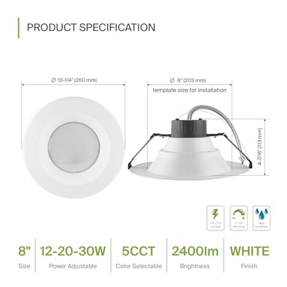 ASD 8 Inch Commercial Canless LED Downlight - color: White Round, size: 8 Inch