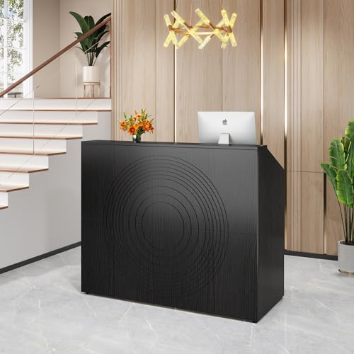 Tribesigns Reception Desk with Counter, Modern Front Desk Reception Room Table with Cable Grommet, 47 inch Retail Counter for Checkout, Lobby, Beauty Salon, Home Office Desk, Black - color: Black