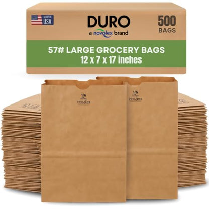DURO 57# Heavy Duty Brown Grocery Bags, No Handles, 12x7x17 In, 500 Ct - size: 1 Count (Pack of 500)