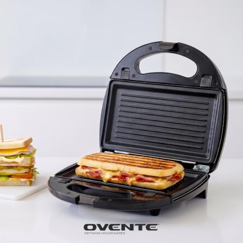 OVENTE 3 in 1 Electric Sandwich Maker, 750W Non-Stick Plates, Black GPI302B - color: GPI302B