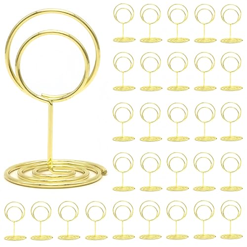 30 Pcs Table Number Holders, Wire Picture Photo Holder, Place Card Stands - color: Gold