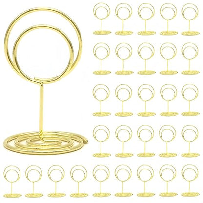 30 Pcs Table Number Holders, Wire Picture Photo Holder, Place Card Stands - color: Gold