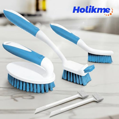 Holikme Cleaning Brush Set for Household Use, Scrub Brush, Kitchen Brush, Tile Lines Brush for Bathroom, Floor, Tub, Shower and Kitchen Surface (Blue) - color: Blue
