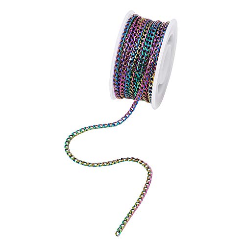 Craftdady 16 Feet Stainless Steel Twisted Curb Chain Link Multi-Color Unwelded Cable Cross Chain with Spool for Jewelry Pendant Necklace Bracelet Making - color: Multi-Colors, 5 Meters, 4.5x3mm
