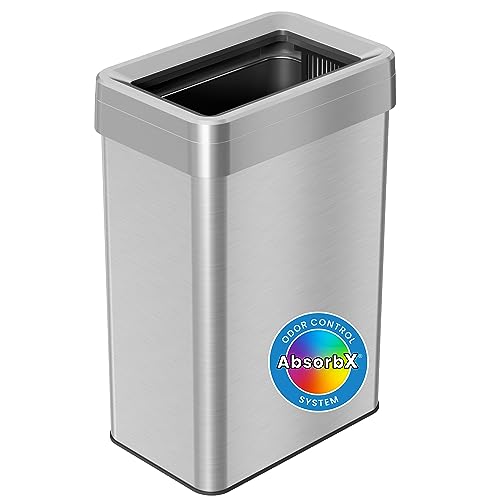 iTouchless Touchless Open Top Trash Cans with AbsorbX Odor Filter, Stainless Steel, Rectangular 16 Gallon - color: Silver, 16 Gal