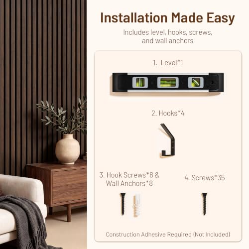 Amsleekey 2-Pack 94.5″x12.6″ Acoustic Wood Wall Panels,4 Hooks, Dark Walnut - color: Dark Walnut, size: 94.5 x 12.6 in - 2 pcs