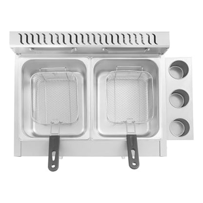 Commercial Deep Fryer, Dual Tank Countertop Fryer with Independent Temperature Control & Detachable Side Condiment Cups Stainless Steel Oil Fryer for Restaurants Supermarkets Fast Food Stalls