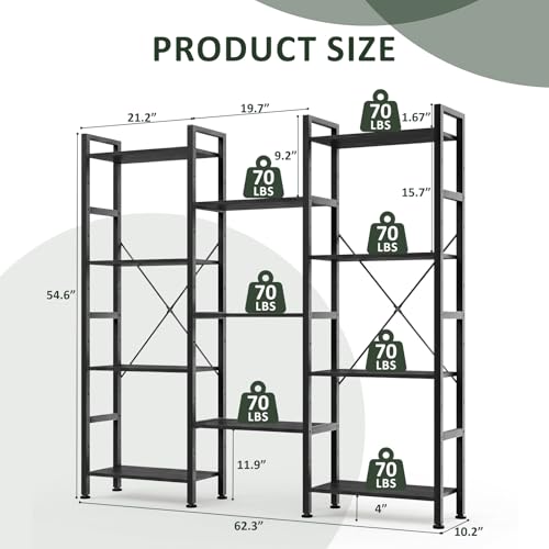 Triple Bookshelf, Free Standing Bookcase with Open Storage Shelves - color: Classic Black, size: 11 Tier