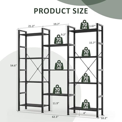 Triple Bookshelf, Free Standing Bookcase with Open Storage Shelves - color: Classic Black, size: 11 Tier