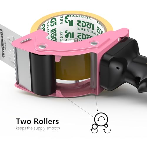 Rapid-Replace Packing Tape Dispenser Gun with Extra Blade, 2IN(50mm) Lightweight Ergonomic Industrial Handheld Heavy Duty Tape Cutter for Carton, Packaging and Box Sealing, Pink