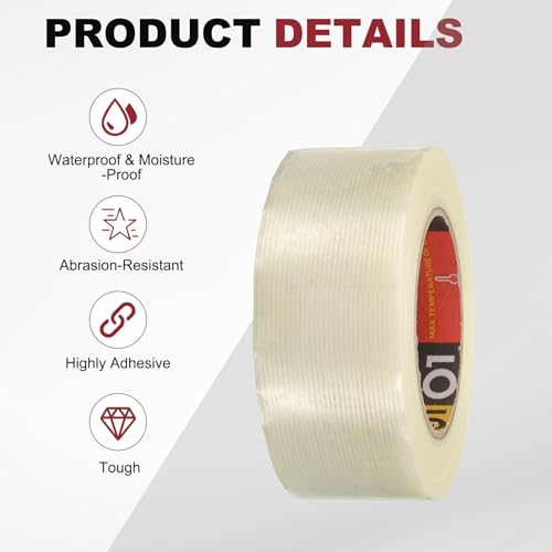 uxcell Filament Strapping Tape 1 9/16" x 54.7 Yards 5.9 Mil Heavy Duty Tape - size: 1 9/16 Inch x 54.7 Yards 5.9 Mil