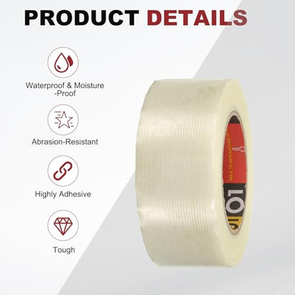 uxcell Filament Strapping Tape 2" x 21.9 Yards 5.9 Mil Heavy Duty Striped - size: 2 Inch x 21.9 Yards 5.9 Mil
