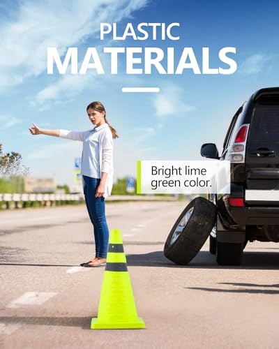 BATTIFE 4 Pack 18 Inch Collapsible Traffic Cones, Lime Green Safety Cones - color: Lime Green, size: 18inch