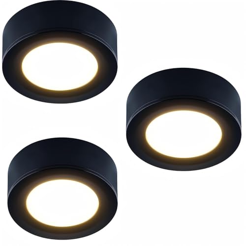 LUMILAND Wired LED Puck Lights (2.7Wx3) Plug-in Lighting Natural White (4000K), LED Cabinet Light for Kitchen Can Be Surface Mount or Recess Mount, Black - color: Black, size: 4000K