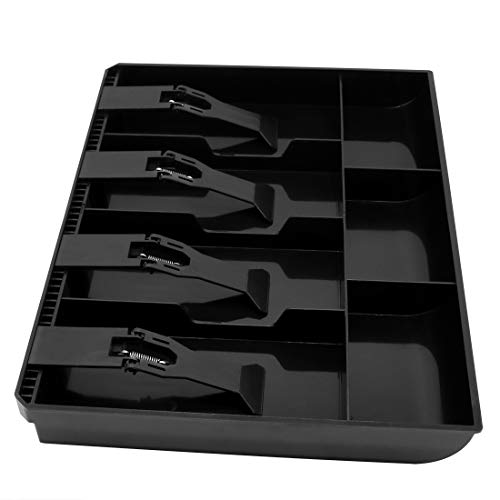 Cash Register Drawer Insert Tray with 4 Bill/3 Coin Compartments for Money Storage, Black - size: 4 Bill/3 Coin