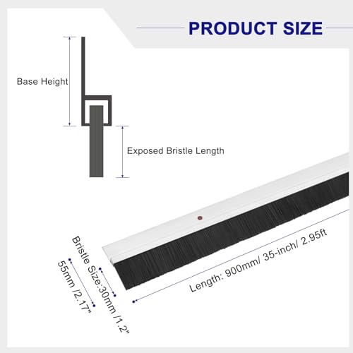 uxcell Door Brush Bottom Sweep H-Shape Aluminum Alloy Base with 1.2-inch PP Brush for Home, Industrial (35-inch L, Silver) - color: Silver, size: 35-inch x 1.2-inch