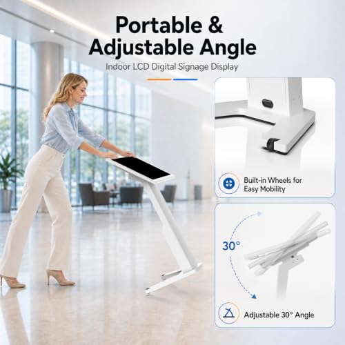 43" Touch Screen Kiosk, Interactive Floor Standing Digital Signage Display, FHD Self-Service Information Terminal with Dual Speakers for Retail, Restaurants, Malls & Advertising - size: 43 Inch