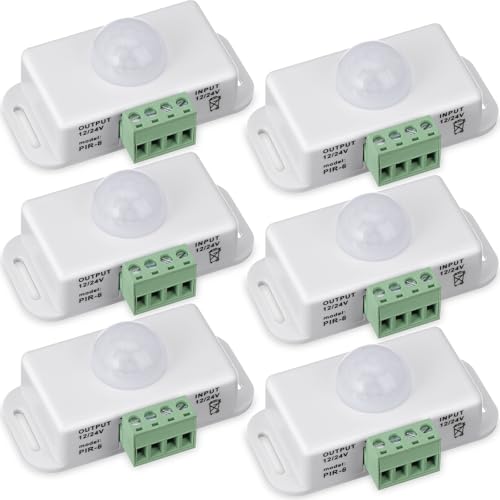 6 Pack 12V 24V PIR Sensor LED Motion Sensor Motion Detector Light Switch Body Infrared Sensing Timer Function Sign Control PIR Controllerfor Flexible LED Strip Lights(White) - color: White