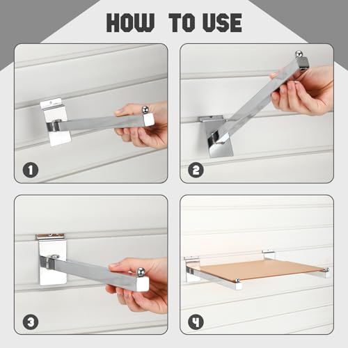 Hicarer 10 Pcs Slatwall Faceout, 12 Inch Metal Square Arm Hooks, Silver - color: Silver