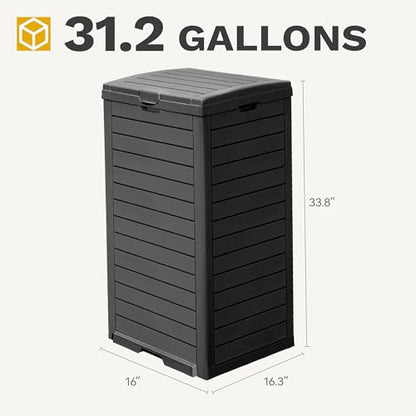 DWVO 38 Gallon Large Outdoor Trash Can, with Lid and Drip Tray, Black - color: Black, size: 38 Gallon