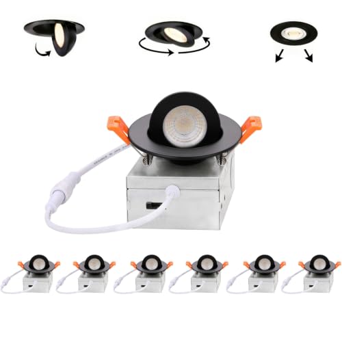 ZYC Gimbal LED Recessed Lighting - 3 Inch 5CCT 7W 360° Rotation Adjustable Eyeball Light,LED Swivel Spotlight,Directional Sloped Ceiling Light,Dimmable Canless Wafer Downlight Pack of 6 Black. - color: Black, size: 3 INCH || 6 PACK