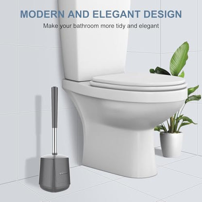 SetSail Toilet Brush and Holder, Self Closing Lid Toilet Bowl Brushes Holder and Extra Long Handle Ventilated Toilet Brush Set for Bathroom Cleaning, Nylon Bristles, Grey - color: Gray, size: 1 pack