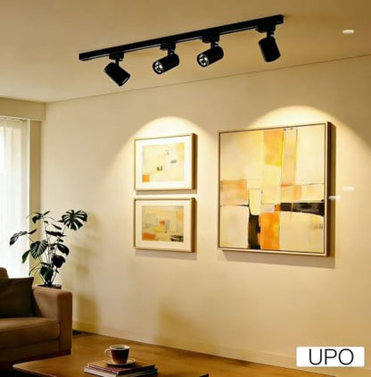 UPO 4-LED Track Lighting kit,Super Bright 12W 3000lm/3000K 24°Beam,Ceiling Spot Lighting for Kitchen, Living Room, Bedroom, Adjustable Track Head Easy Installation, LED Bulbs Included, Black - color: 3000k black