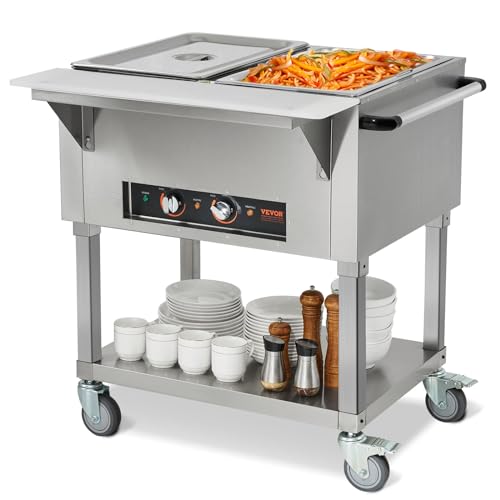 VEVOR 2-Pan Commercial Food Warmer, 2 x 20.6QT Electric Steam Table, 1000W Professional Buffet Catering Food Warmer with 4 Wheels (2 Lockable), Food Grade Stainless Steel Server for Party Restaurant - size: 2-Pan (41.2 QT)