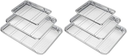 Wildone Baking Sheet with Rack Set (3 Pans + 3 Racks), Stainless Steel Baking Pan Cookie Sheet with Cooling Rack, Non Toxic & Heavy Duty & Easy Clean (Pack of 2) - size: 16 /12 /9 inch (Pack of 2)
