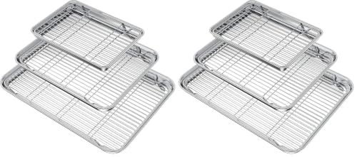 Wildone Baking Sheet with Rack Set (3 Pans + 3 Racks), Stainless Steel Baking Pan Cookie Sheet with Cooling Rack, Non Toxic & Heavy Duty & Easy Clean (Pack of 2) - size: 16 /12 /9 inch (Pack of 2)