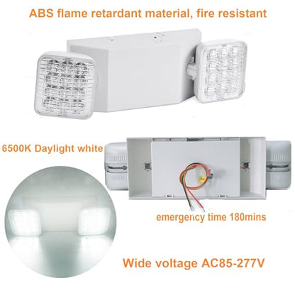 LED Emergency Light Fixture, Commercial Emergency Lights with Battery Backup, Square 2 Head Adjustable LED Emergency Light for Power Failure Business, Emergency Exit Light AC 110V-277V 6 Pack - color: 6 Pack