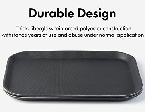 CURTA 2-Pack Restaurant Grade Non-Slip Trays, NSF, 16 Inch x 12 Inch, Plastic Rubber Lined Anti-Skid Rectangular Serving Tray, Black - color: Black-rectangular, size: 12 Inch x 16 Inch