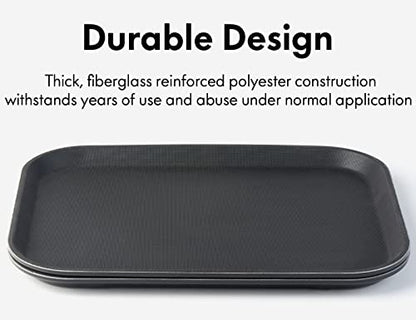 CURTA 2-Pack Restaurant Grade Non-Slip Trays, NSF, 16 Inch x 12 Inch, Plastic Rubber Lined Anti-Skid Rectangular Serving Tray, Black - color: Black-rectangular, size: 12 Inch x 16 Inch