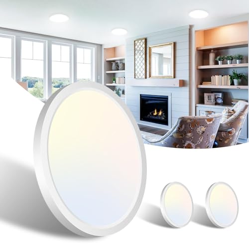 Libit 3-Pack 7" LED Ceiling Light Flush Mounts - 15W 1500LM, 3000K/4000K/6500K Color Options, Thin Flat LED Lights for Bathroom, Hallway & Closet - color: White, size: 7In-3 Pack