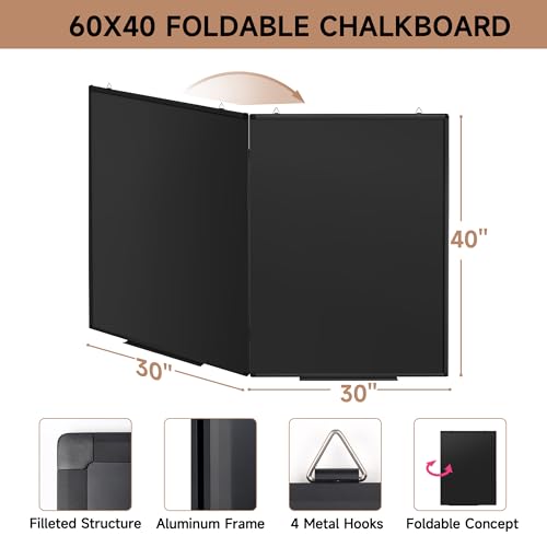 SELEAD Folding Magnetic Chalkboard 60 x 40 Inches - Black Aluminum Frame - size: 60"W x 40"H (single-sided)