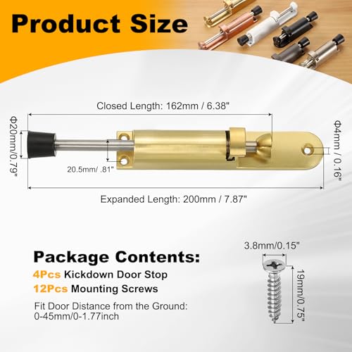 uxcell 4Pcs Kickdown Door Stop for Ground Gap 0-45mm Gold - color: Gold, size: for 0-45mm