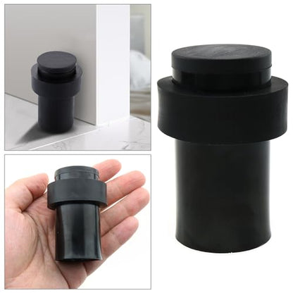 Modern Heavy Duty Floor Door Stop with Soft Rubber - Black Stainless Steel Cylindrical - 6.35cm/2.5inch