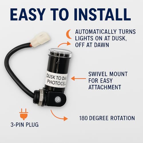 Dusk to Dawn Sensor Photocell for Outdoor Lighting - Outdoor Photocell for Landscape Lighting Transformer, Plug in Photo Cell, Photo Electric Switch Dusk-to-Dawn Light Sensor Switch with Swivel Mount