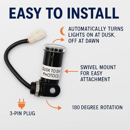 Dusk to Dawn Sensor Photocell for Outdoor Lighting - Outdoor Photocell for Landscape Lighting Transformer, Plug in Photo Cell, Photo Electric Switch Dusk-to-Dawn Light Sensor Switch with Swivel Mount